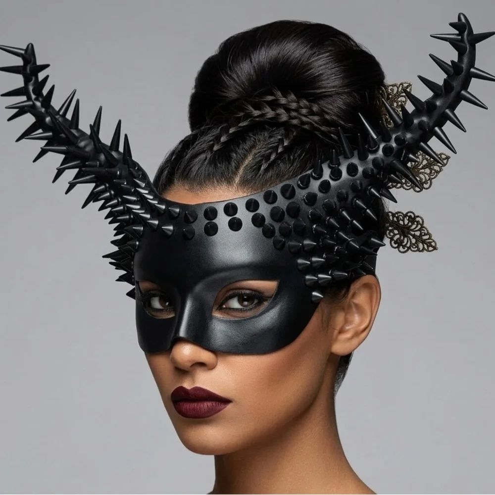 Majestic Mythological Creature Mask - Black Spiked Horns